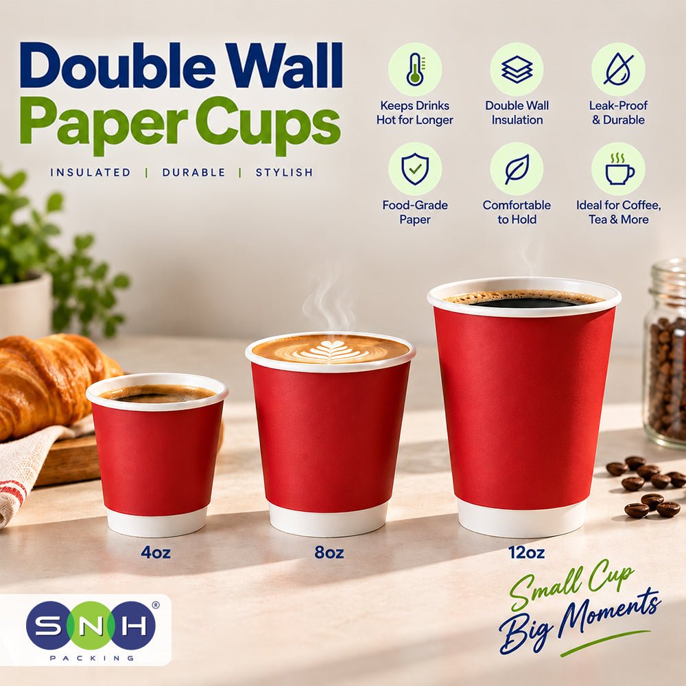 Red Double Wall Paper Cups 4oz 8oz 12oz Insulated - SNH Packing