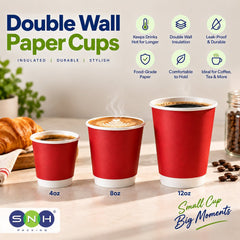 Red Double Wall Paper Cups 4oz 8oz 12oz Insulated - SNH Packing