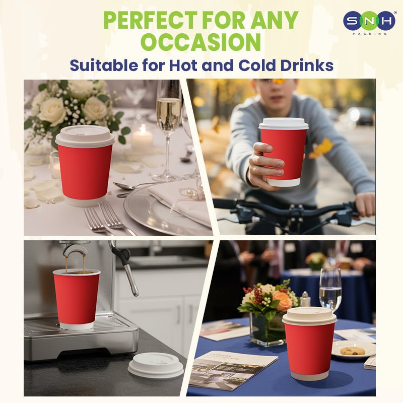 Red Double Wall Paper Cups with Bagasse Lids - SNH Packing