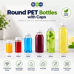 Round PET Bottles with Caps 60ml to 500ml Food Grade - SNH Packing
