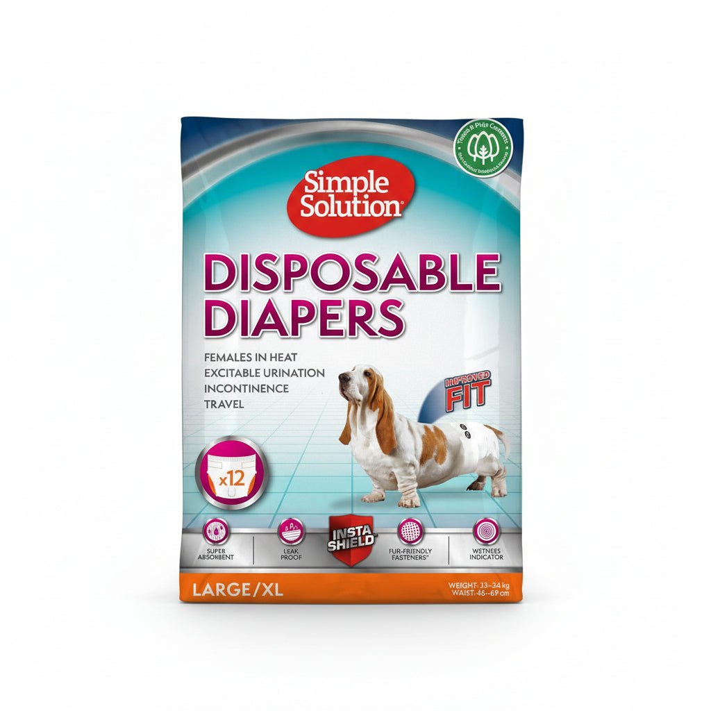 Simple Solution Disposable Female Dog Diapers, White, L/XL, Pack Of 12 - SNH Packing