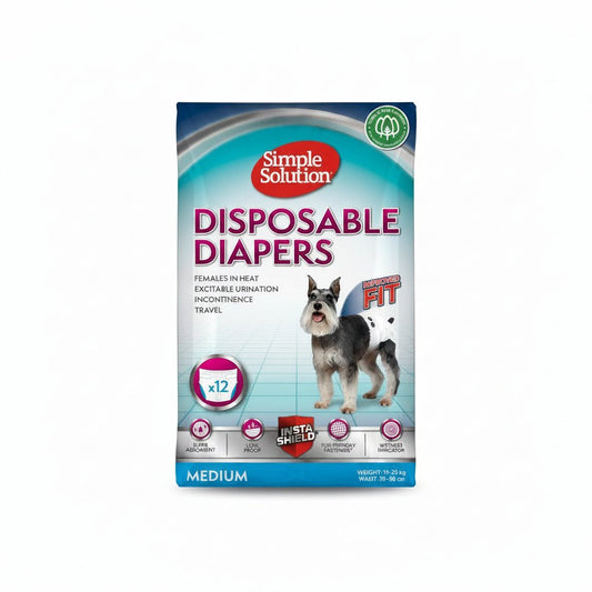 Simple Solution Disposable Female Dog Diapers, White, Medium, Pack of 12, M (Pack of 1) - SNH Packing