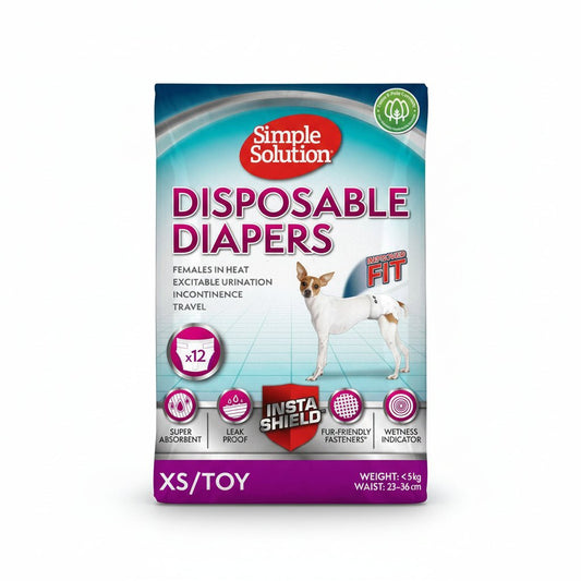 Simple Solution Improved Fit Disposable Female Dog Diapers, White, X - Small, Pack of 1 (12 Pieces) - SNH Packing