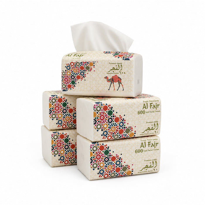 Al Fajr Nylon Facial Tissue 600 Sheets 2 Ply 5 Boxes