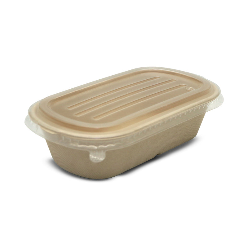 Bagasse Oval Container 1000ml with PP Lid - 500 Pieces | Wholesale Disposable Food Container UAE