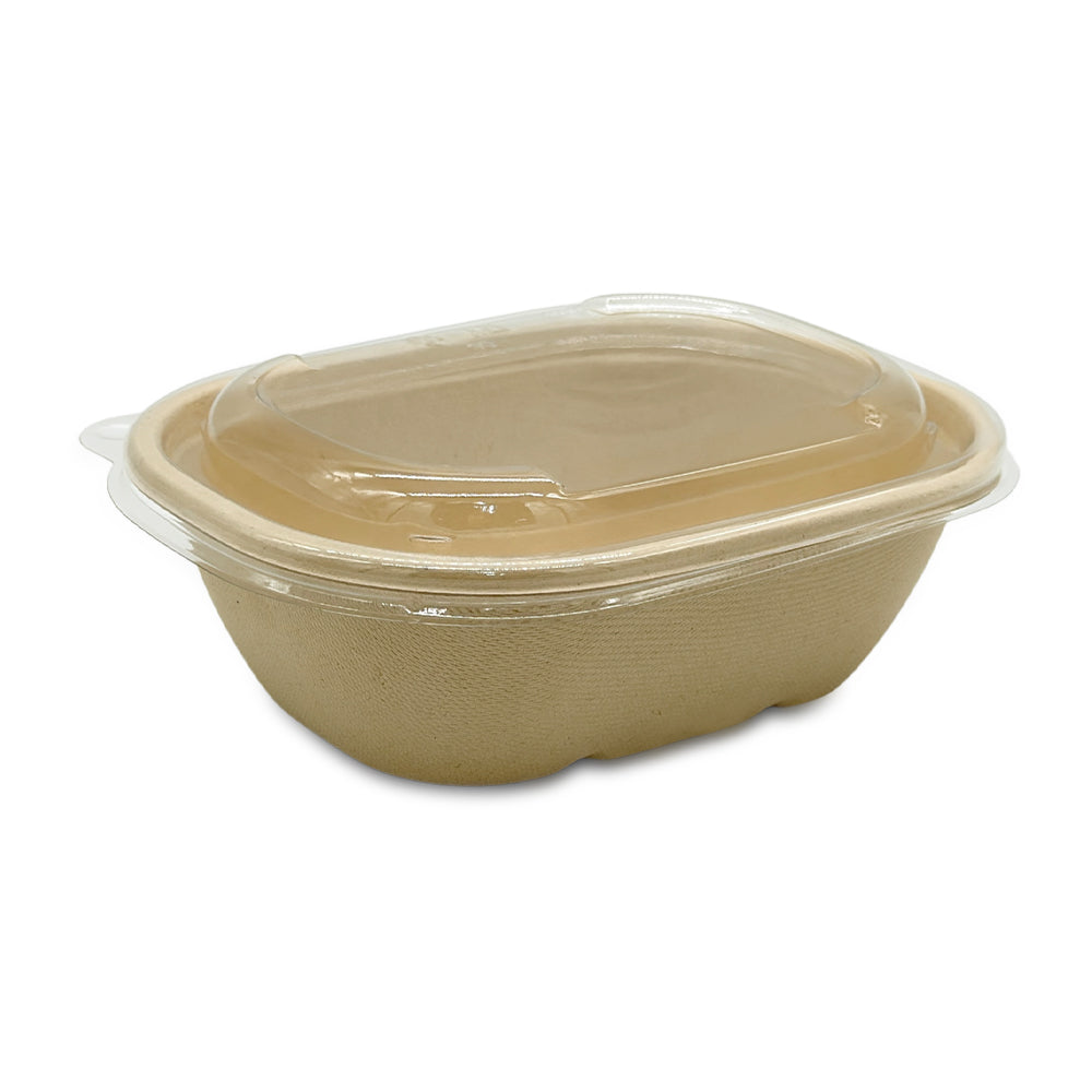 SNH bagasse oval container with PET lid 770ml sustainable food packaging UAE