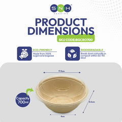 SNH bagasse round bowl with PET lid 700ml takeaway bowl UAE