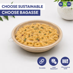 SNH bagasse round container with PET lid 24oz biodegradable food bowl UAE