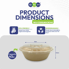 SNH bagasse round container with PET lid 40oz takeaway bowl UAE