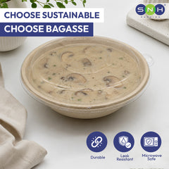 SNH bagasse round container with PET lid 40oz biodegradable food bowl UAE
