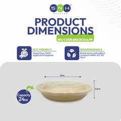 SNH bagasse round container with PP lid 24oz takeaway bowl UAE