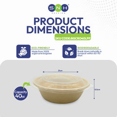 SNH bagasse round container with PP lid 40oz sustainable food packaging UAE