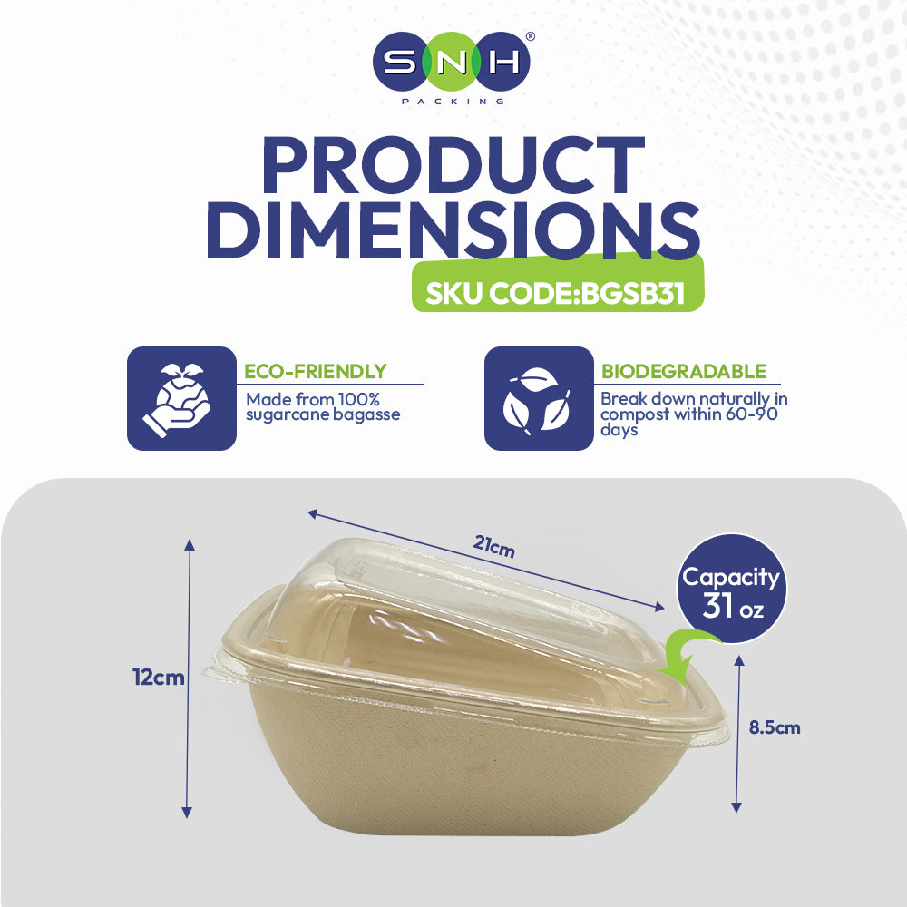 SNH bagasse slope bowl with PET lid 31oz takeaway food bowl UAE
