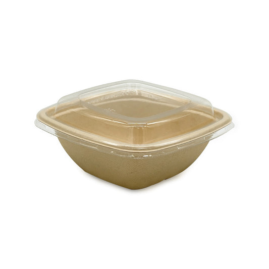 SNH bagasse square bowl container with PET lid 350ml eco friendly bowl UAE