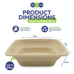 Bagasse Square Bowl 24oz with PET Lid – 300 Pieces | Wholesale Takeaway Bowl UAE