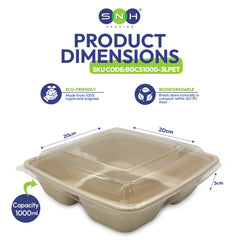 Bagasse Square Food Containers with Lids  Eco Friendly Packaging