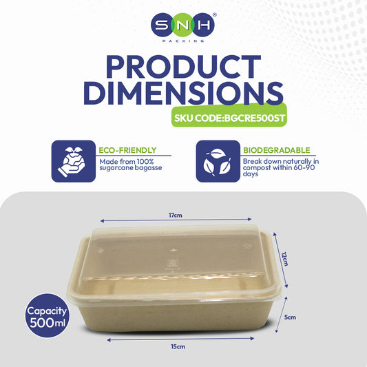 SNH bagasse ST500 500ml biodegradable takeaway container UAE