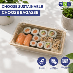 Bagasse Sushi Containers with PET Lids  Eco Friendly Takeaway Boxes