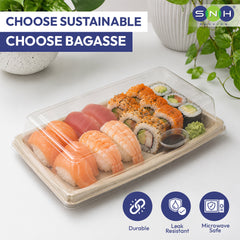 Bagasse Sushi Container with PET Lid | Eco Friendly Food Packaging