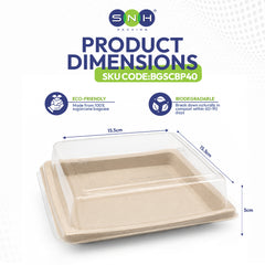 Bagasse Sushi Container BP40 with PET Lid – 300 Pieces | Bulk Sushi Box Supplier UAE