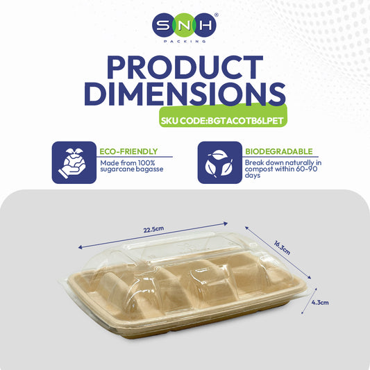 SNH bagasse tacos tray with PET lid takeaway food container UAE