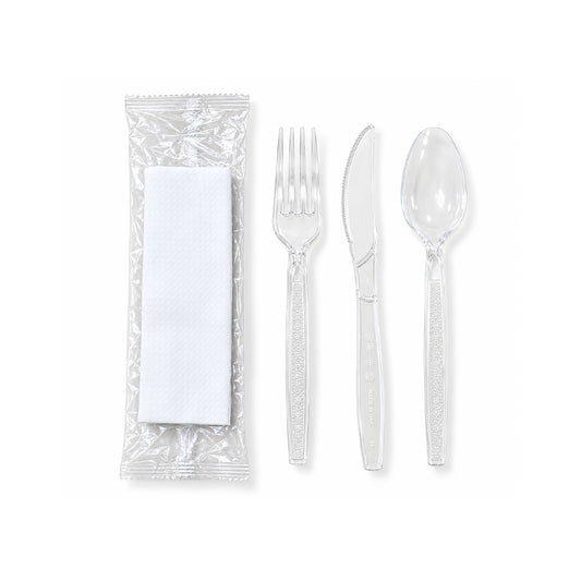 Clear Cutlery Pack Spoon Fork Knife Napkin Disposableset