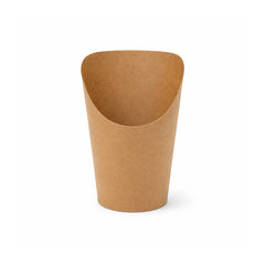 A brown kraft paper cup with a curved, open-top design