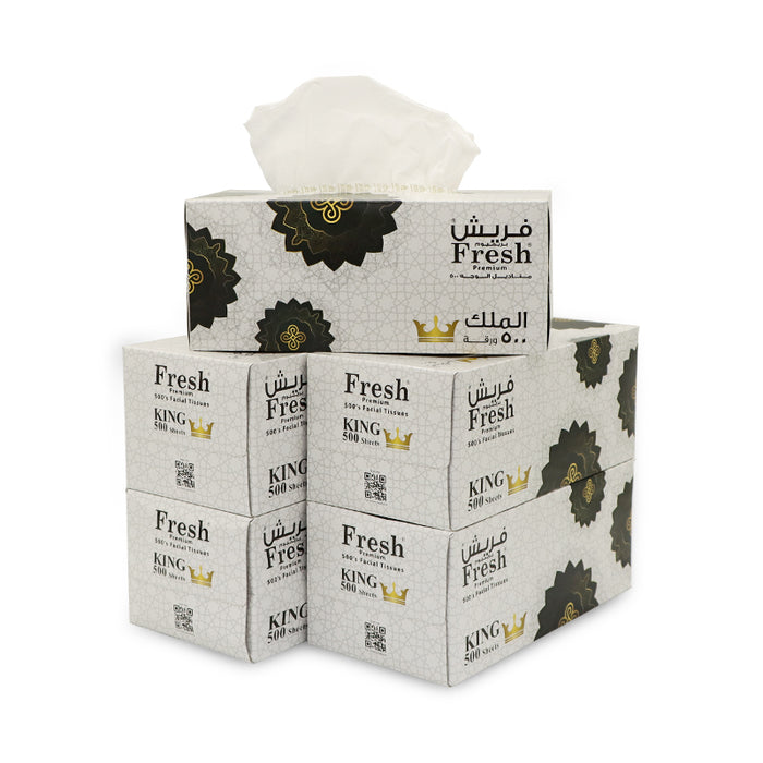 Fresh King Facial Tissue 500 Sheets 2 Ply Soft Strong 5 Boxes