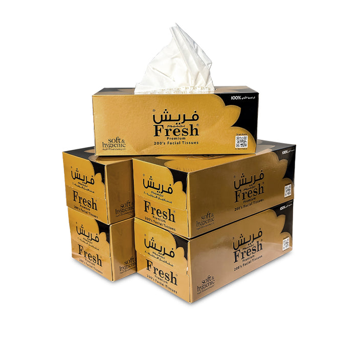 Fresh Facial Tissue 200 Sheets 2 Ply Soft Absorbent 5 Boxes