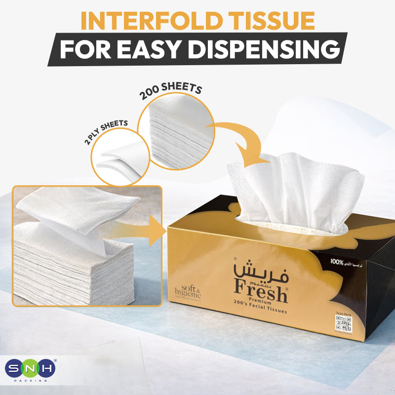 SNH Fresh premium facial tissue 200 sheets household tissue paper UAE