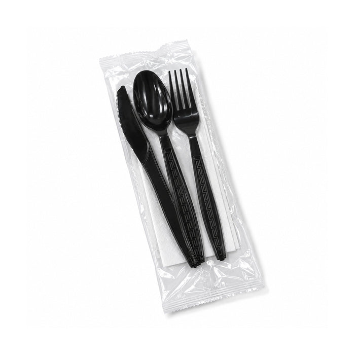 HD Black Cutlery Pack Spoon Knife Fork Napkin