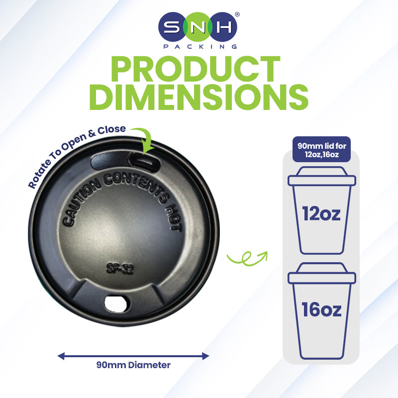 SNH 90mm black PP slider lid for paper cups UAE