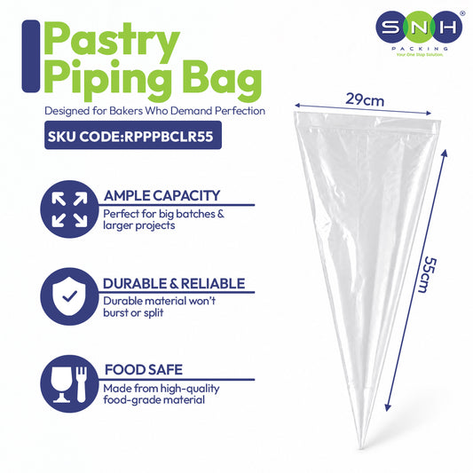 Pastry piping bag with specifications and SNH branding on a white background