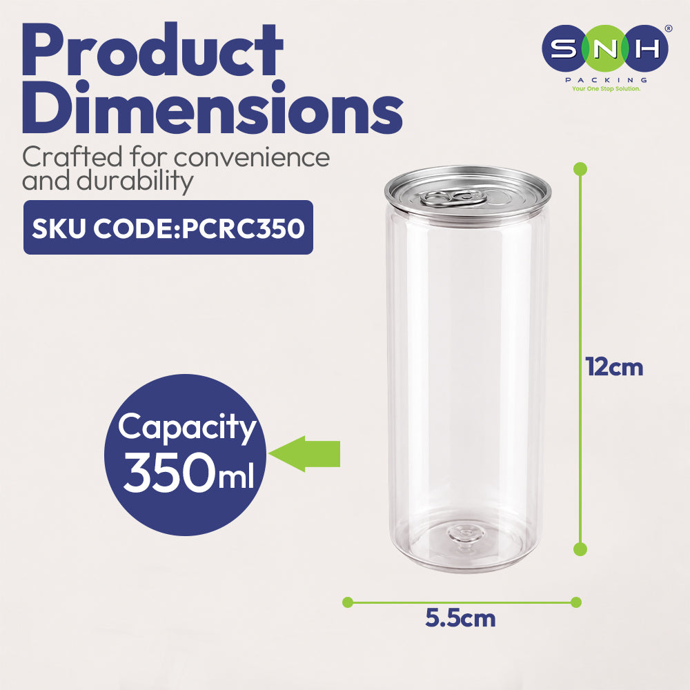 SNH PET can round clear 350ml silver lid drink container UAE