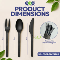 SNH PLA cutlery wrapped black disposable spoon fork knife napkin UAE