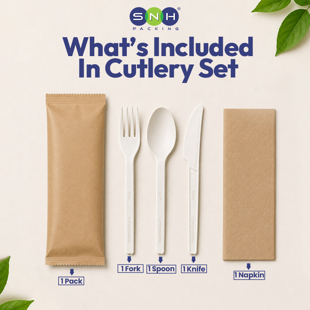 SNH PLA cutlery wrapped biodegradable cutlery set UAE