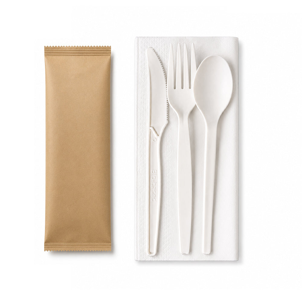 SNH PSM cutlery wrapped white spoon fork knife napkin set UAE