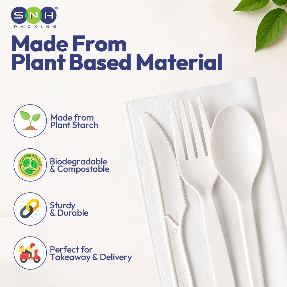 SNH PSM cutlery wrapped eco friendly disposable cutlery set UAE