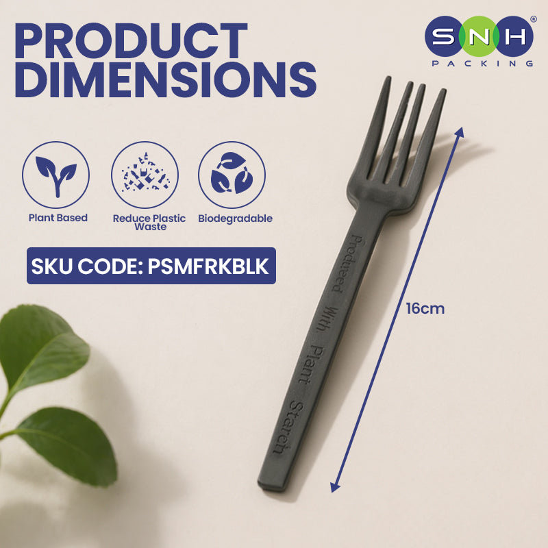 SNH black PSM fork eco friendly disposable utensil UAE