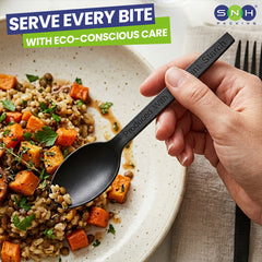 SNH black PSM spoon lightweight disposable food spoon UAE