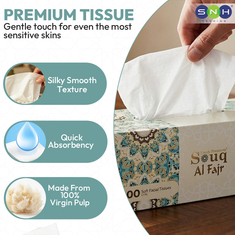 SNH Souq Al Fajr facial tissue 200 sheets premium facial tissue UAE