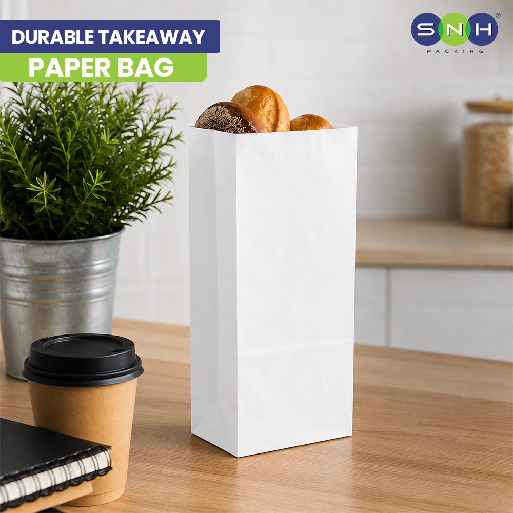 SNH square bottom white paper retail carry bag UAE
