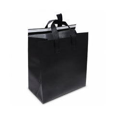 A large black reusable shopping bag with two black handles, shown on a plain white background.