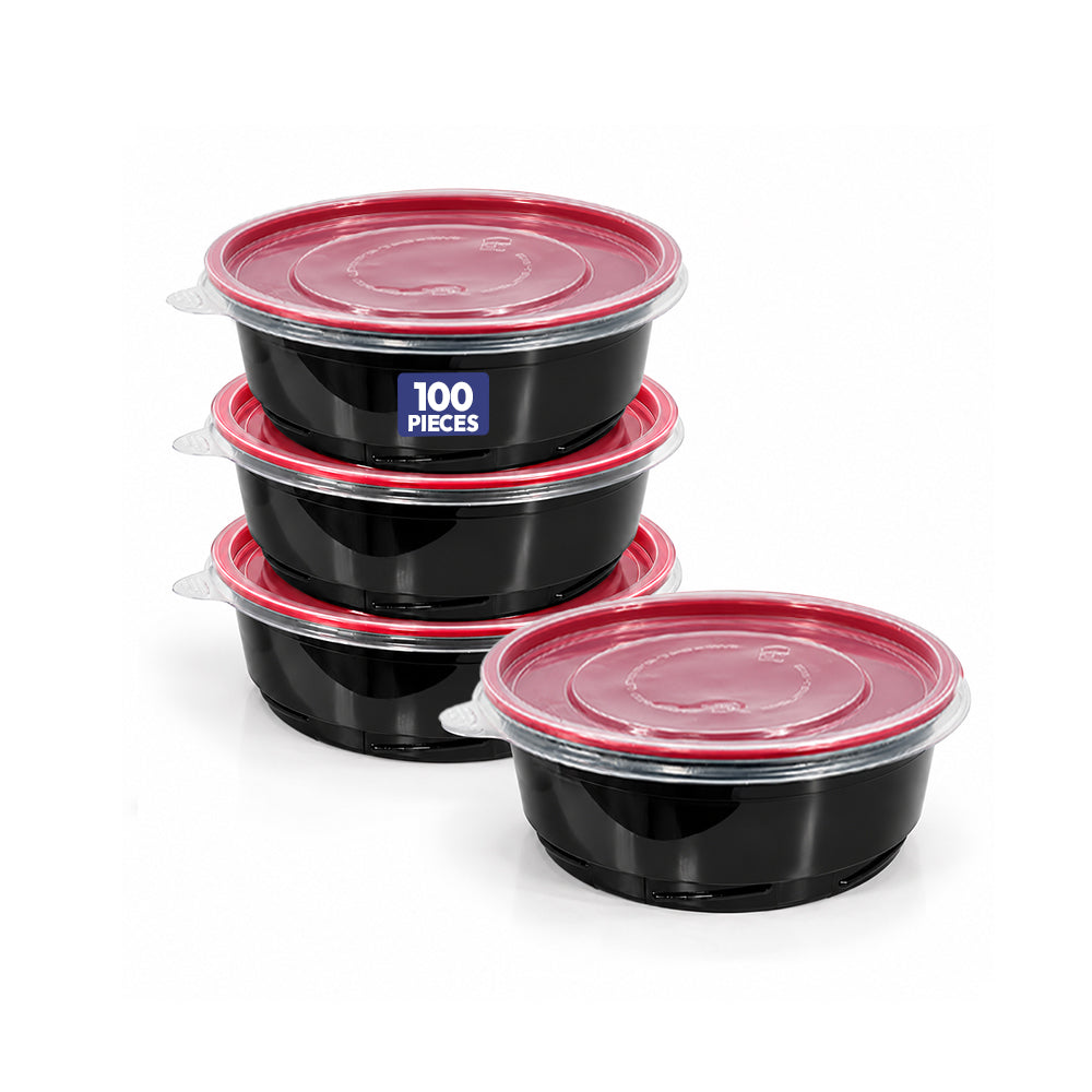 Towerpac Black Round Plastic Containers 250cc