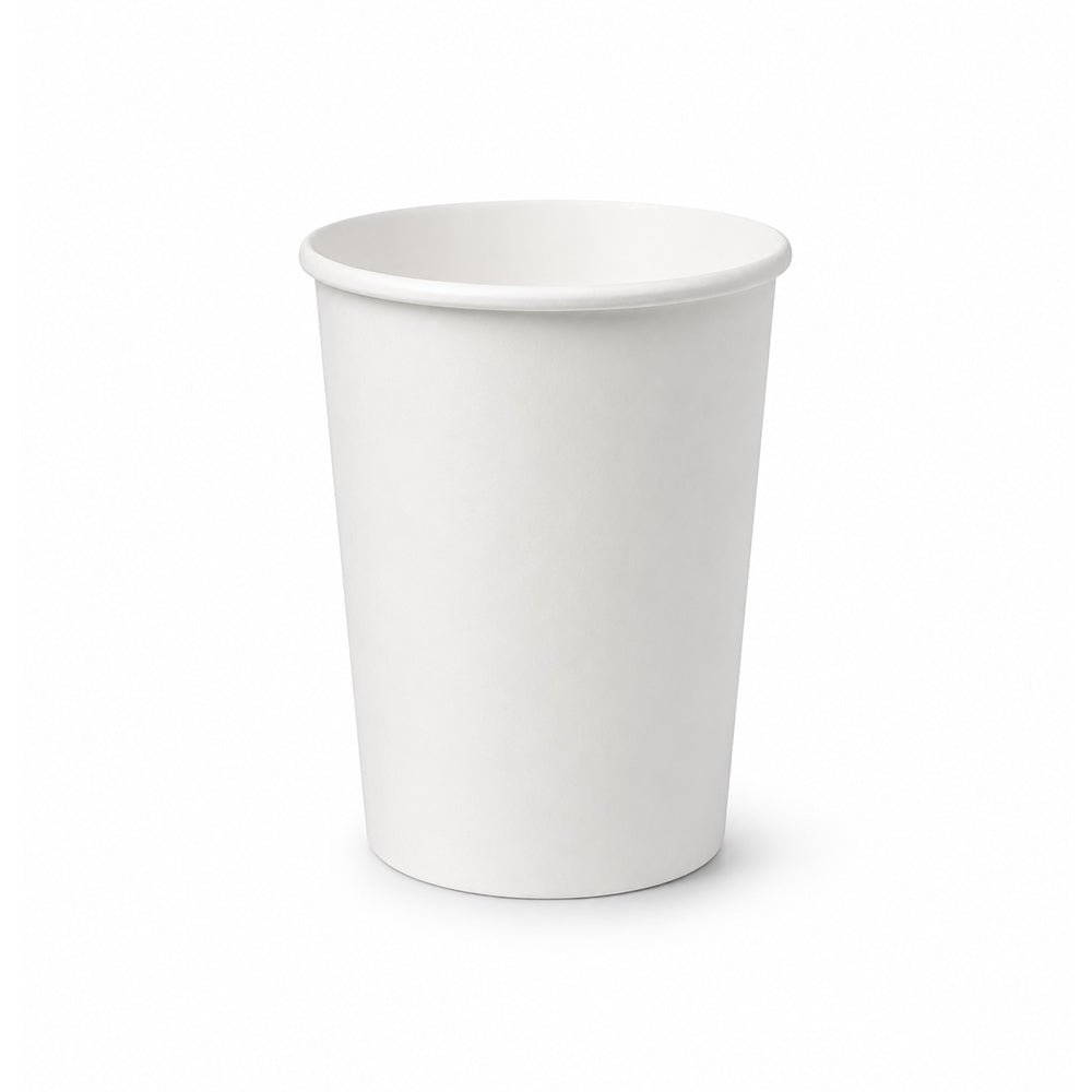 A plain white paper cup with a flat rim