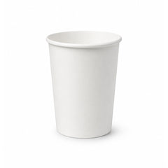 A plain white paper cup with a flat rim