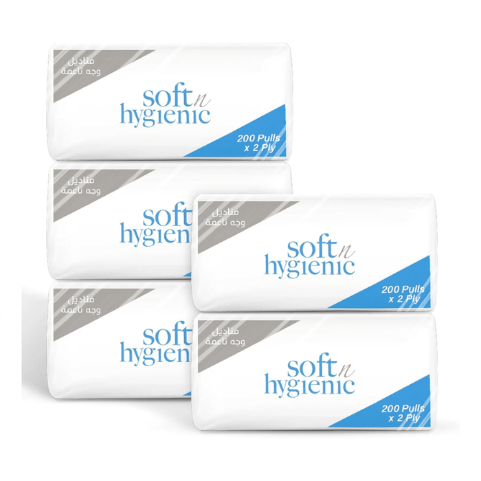 Soft & Hygienic Nylon Facial Tissue 200 Sheets 2 Ply 5 or 10 Boxes