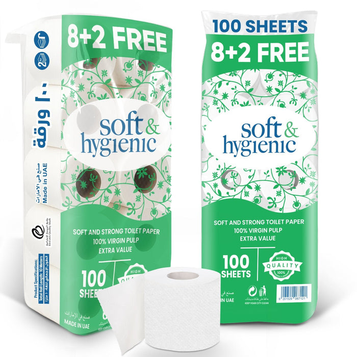 Soft & Hygienic Toilet Roll 100 Sheets 2 Ply 10 Rolls