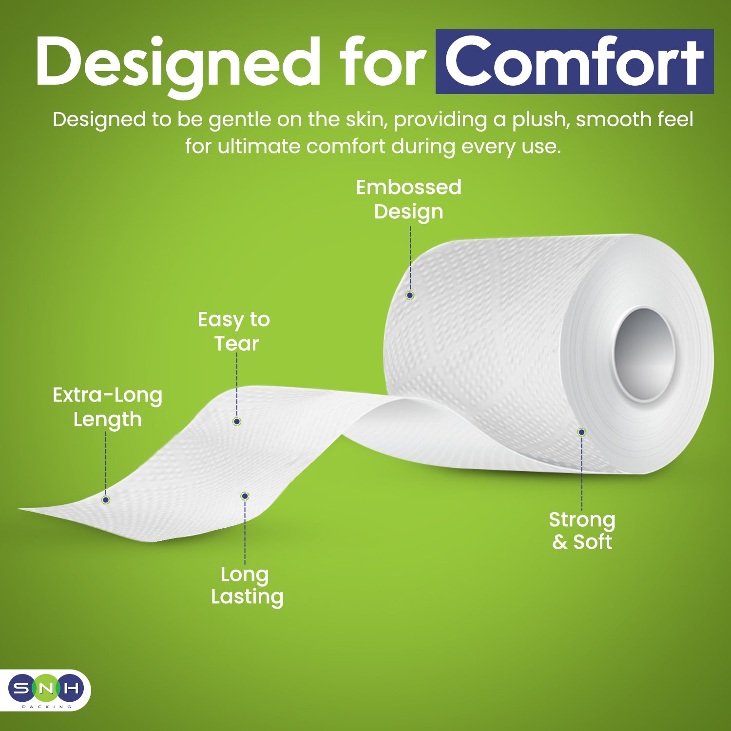 Roll of paper towel with features highlighted on a green background