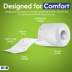 Roll of paper towel with features highlighted on a green background
